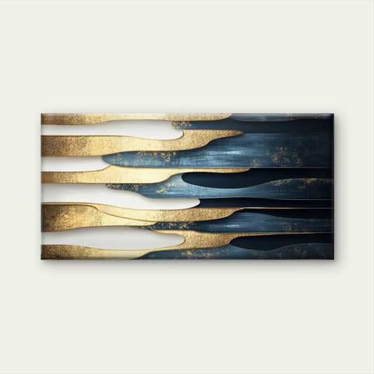 Navy Blue Gold Pattern Abstract Wall Art Canvas Office Home Framed 120x60cm