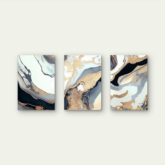 3pcs Modern Abstract Marble Fluid Luxe Design Wall Art Set Canvas Framed 50x70cm - High Quality Print 100% Australian Made Wall Canvas Ready to Hang