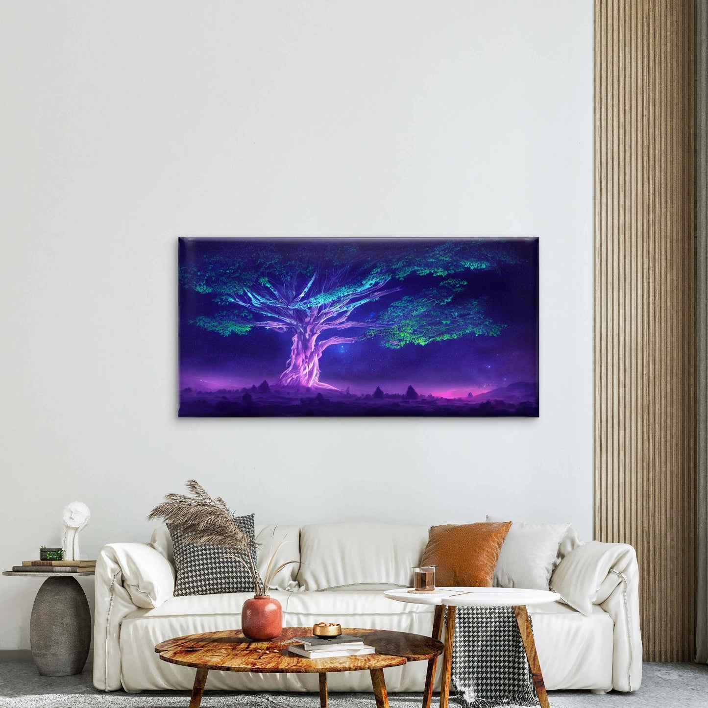 Tree Of Life In Neon Forest Wall Art Canvas Office Home Room Framed 120x60cm