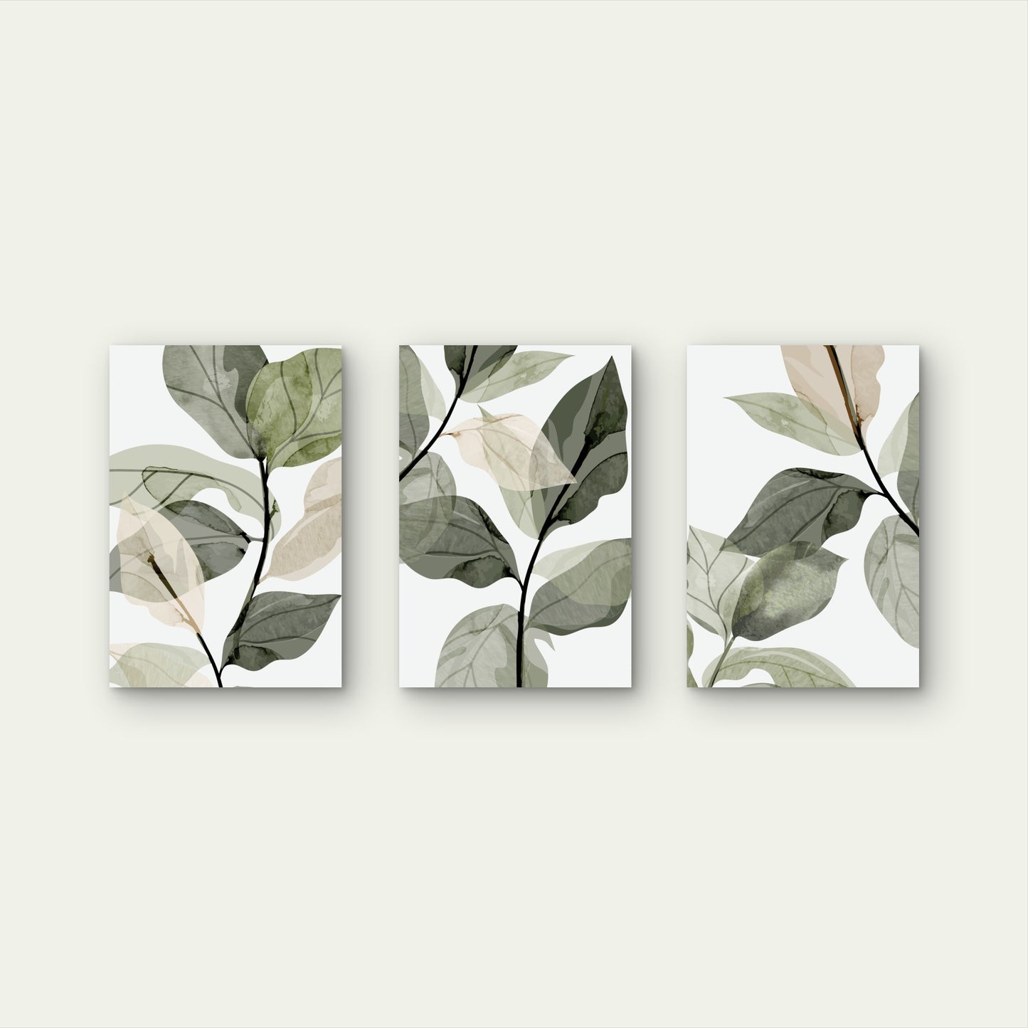 3pcs Green Botanical Watercolor Leaf   Wall Art Set Canvas Framed 40x60cm - High Quality Print 100% Australian Made Wall Canvas Ready to Hang