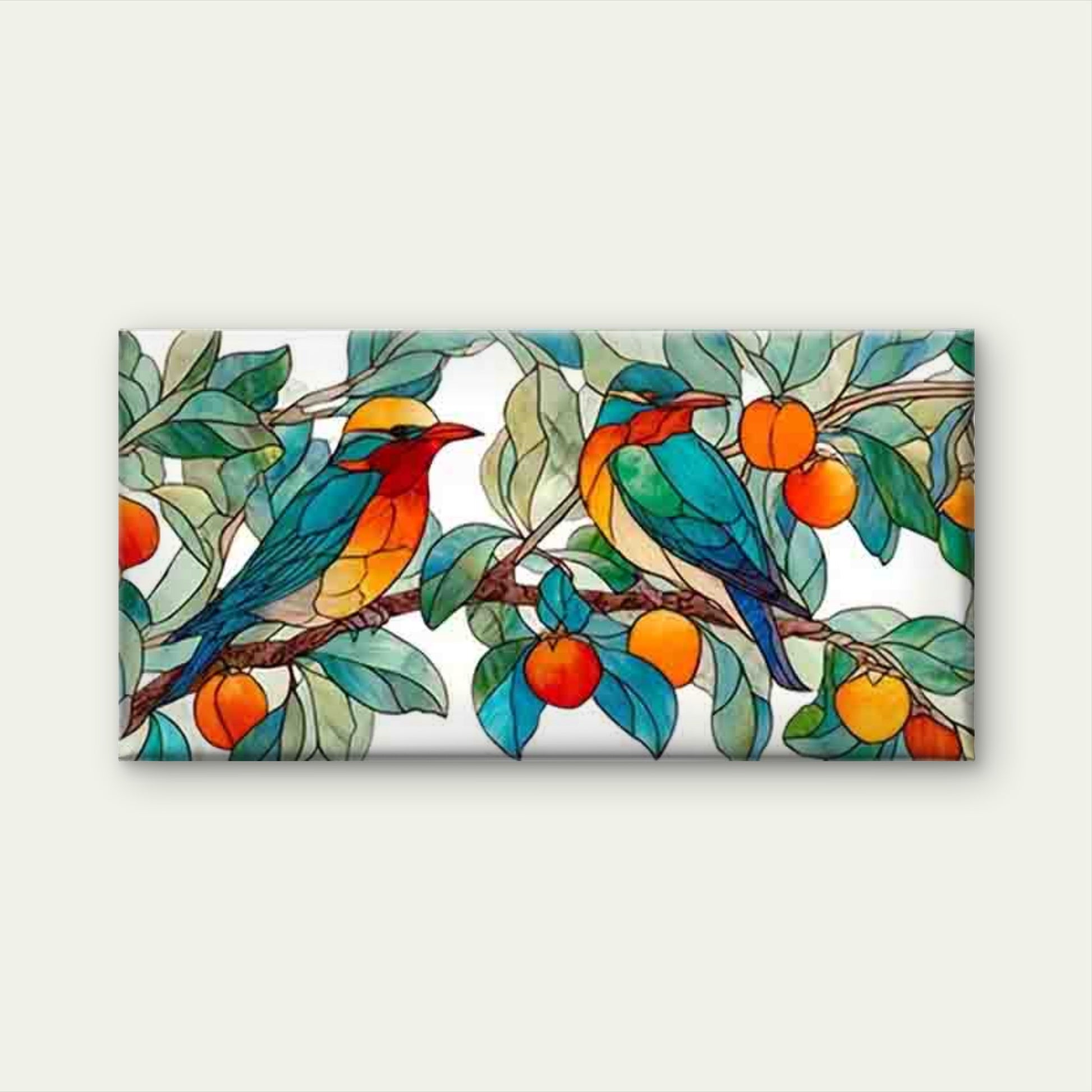 Stained Glass Featuring Bird Wall Art Canvas Office Home Room Framed 120x60cm - Bella Home Decor
