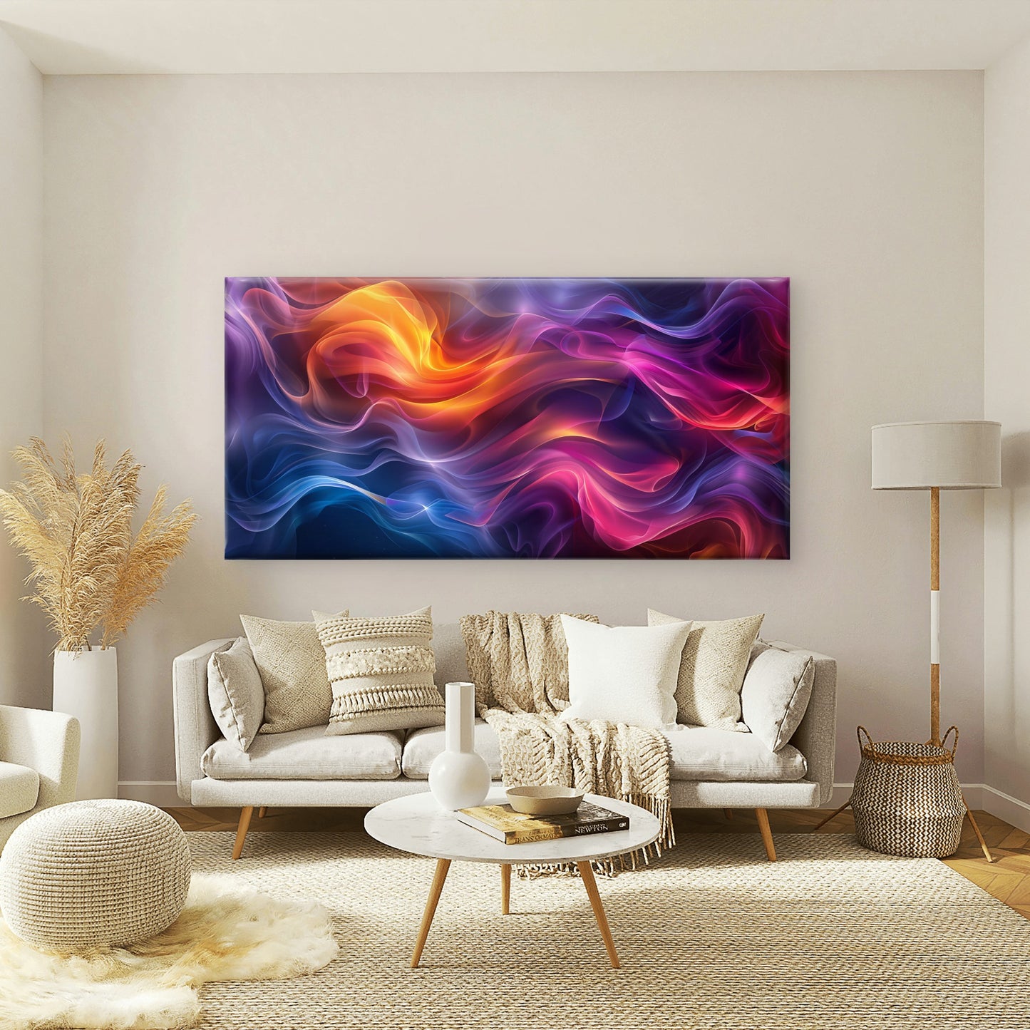 Abstract Flowing Smoke Waves Wall Art Canvas Office Home Room Framed 120x60cm