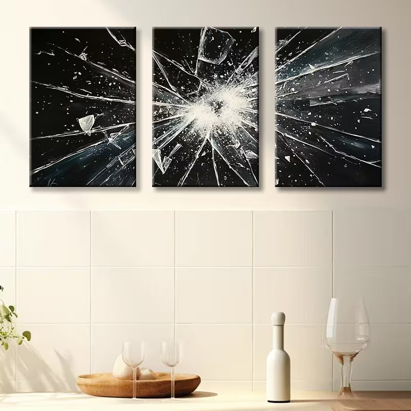 3pcs Broken Glass Design Wall Art Set Canvas Framed 40x60cm - High Quality Print 100% Australian Made Wall Canvas Ready to Hang - Bella Home Decor