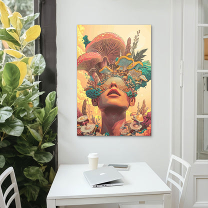 Psychedelic Mushroom Goddess 60x90cm Metal Print Ready to Hang - Bella Home Decor