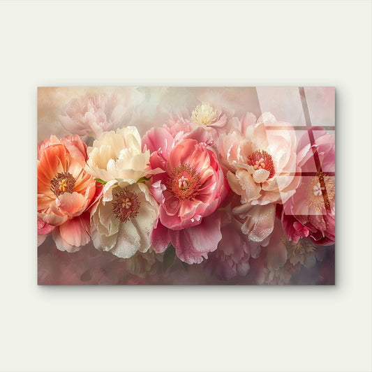 Soft Pink Peony Floral Flower Glass Printing Wall Art Australian Made Quality