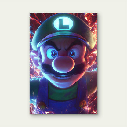 Fiery Neon Green & Blue Cosmic Character 40x60cm Metal Print Ready to Hang