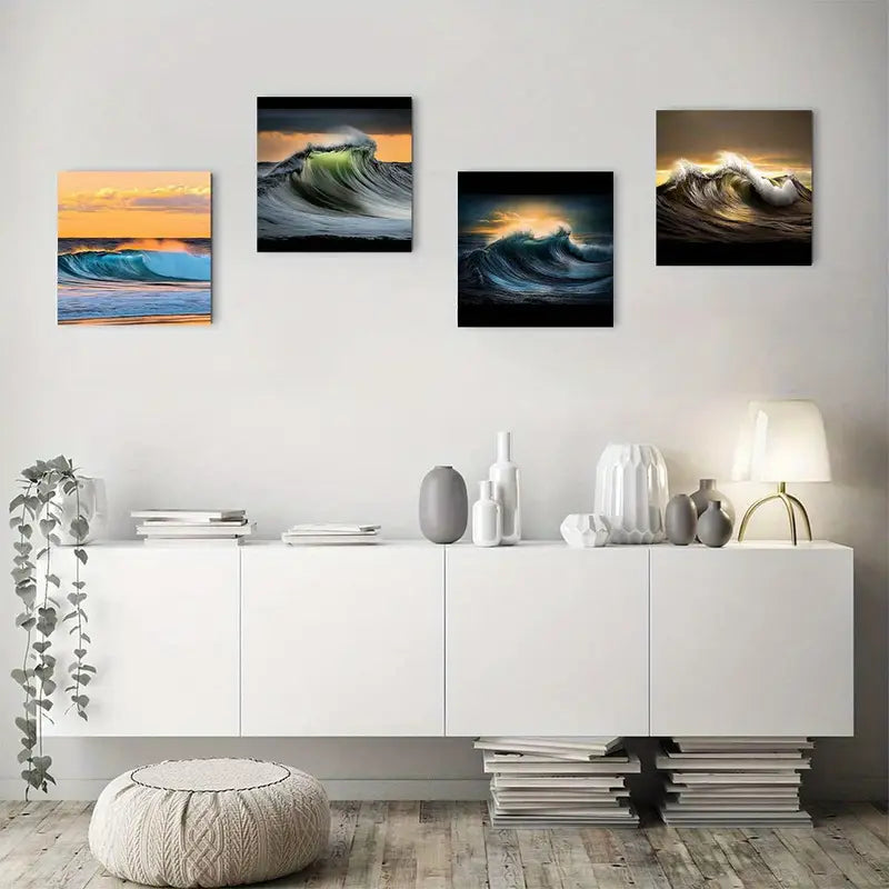 4pcs Seaside Sunset Natural Sea Beach Landscap Wall Art Canvas Framed