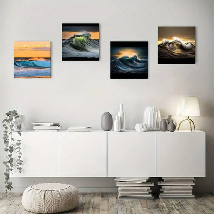 4pcs Seaside Sunset Natural Sea Beach Landscap Wall Art Canvas Framed