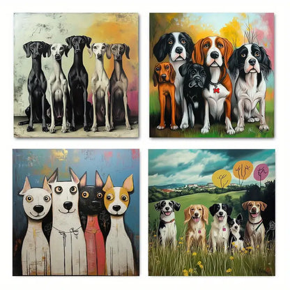 4pcs  Charming Four Puppies Themed    Wall Art Canvas Framed