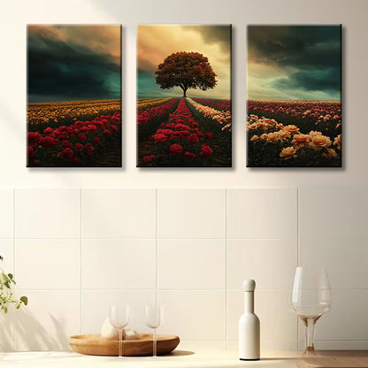 3pcs Stunning Floral Landscape Wall Art Set Canvas Framed 40x60cm - High Quality Print 100% Australian Made Wall Canvas Ready to Hang