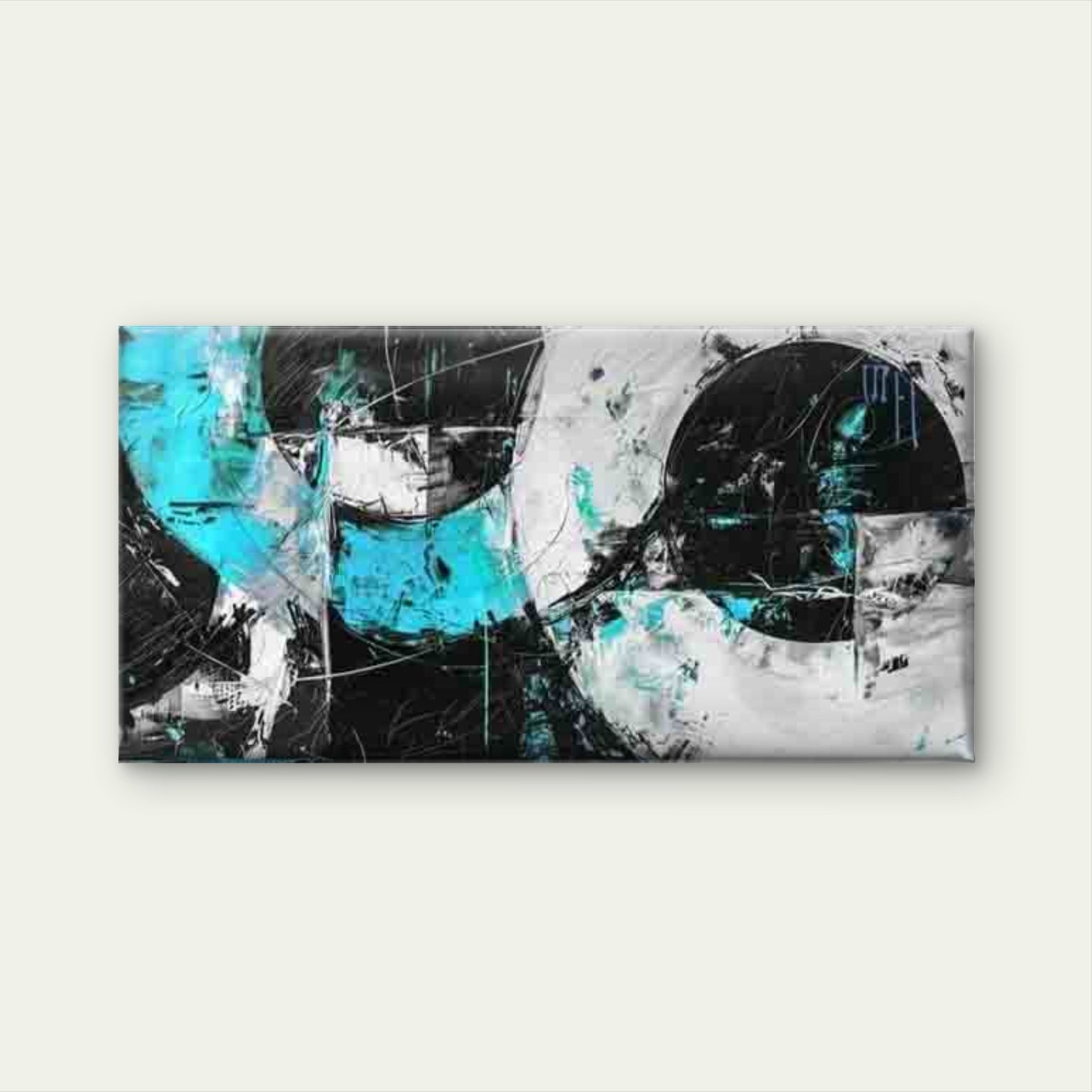 Abstract Blue And Black Circles Wall Art Canvas Office Home Room Framed 120x60cm - Bella Home Decor