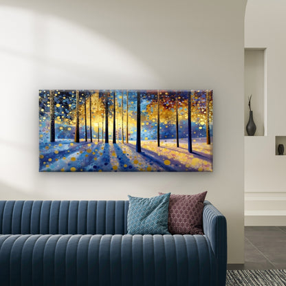 Golden Light Forest Wall Art Canvas Office Home Room Framed 120x60cm - Bella Home Decor
