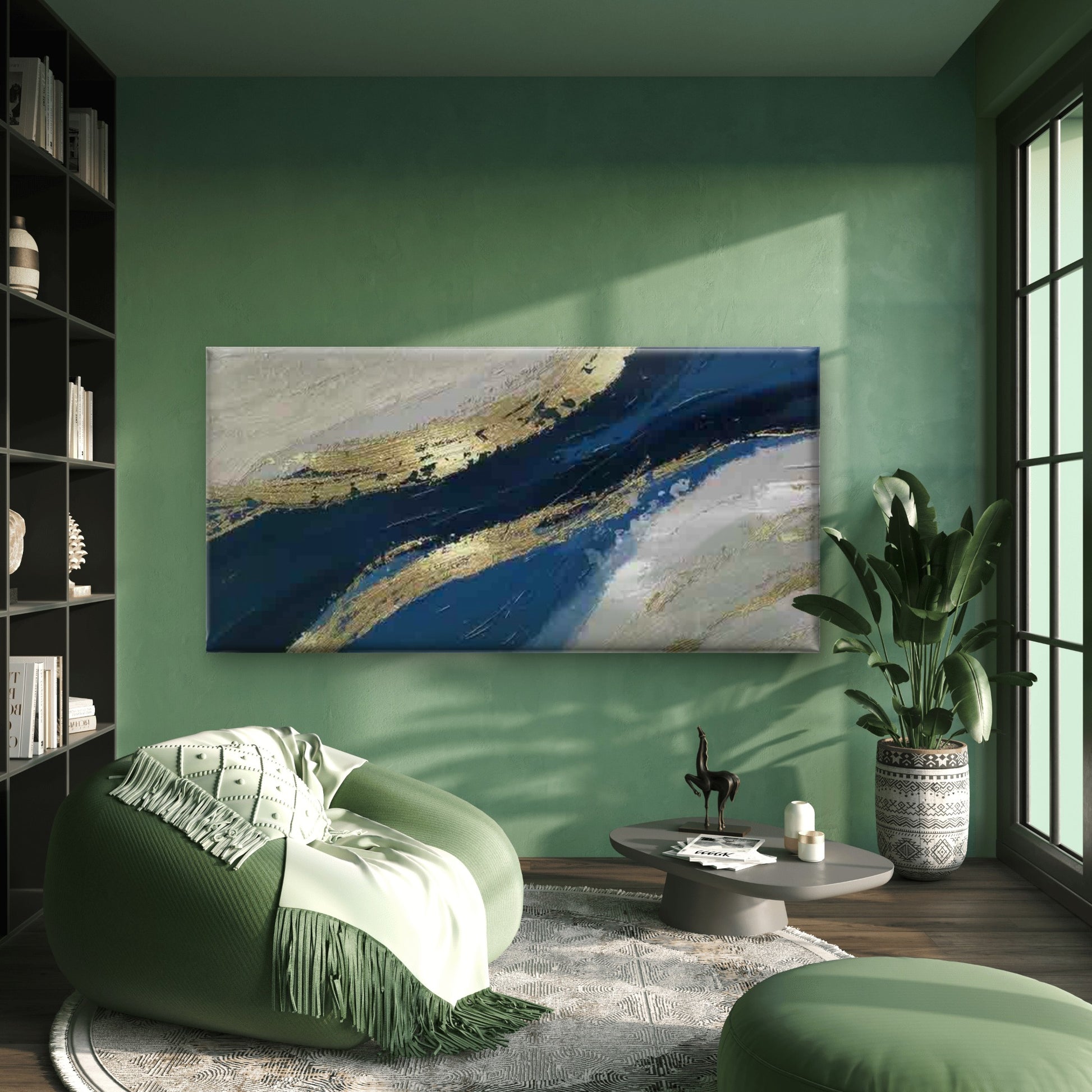 Abstract Blue & Golden Wall Art Canvas Office Home Room Framed 120x60cm - Bella Home Decor