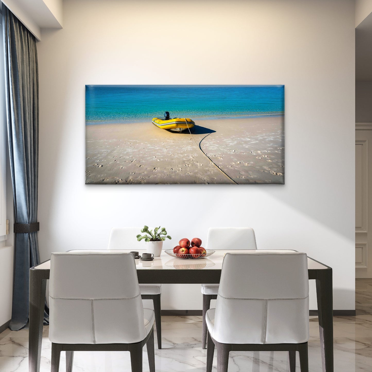 Inflatable Boat on Shoreline Wall Art Canvas Office Home Room Framed 120x60cm - Bella Home Decor