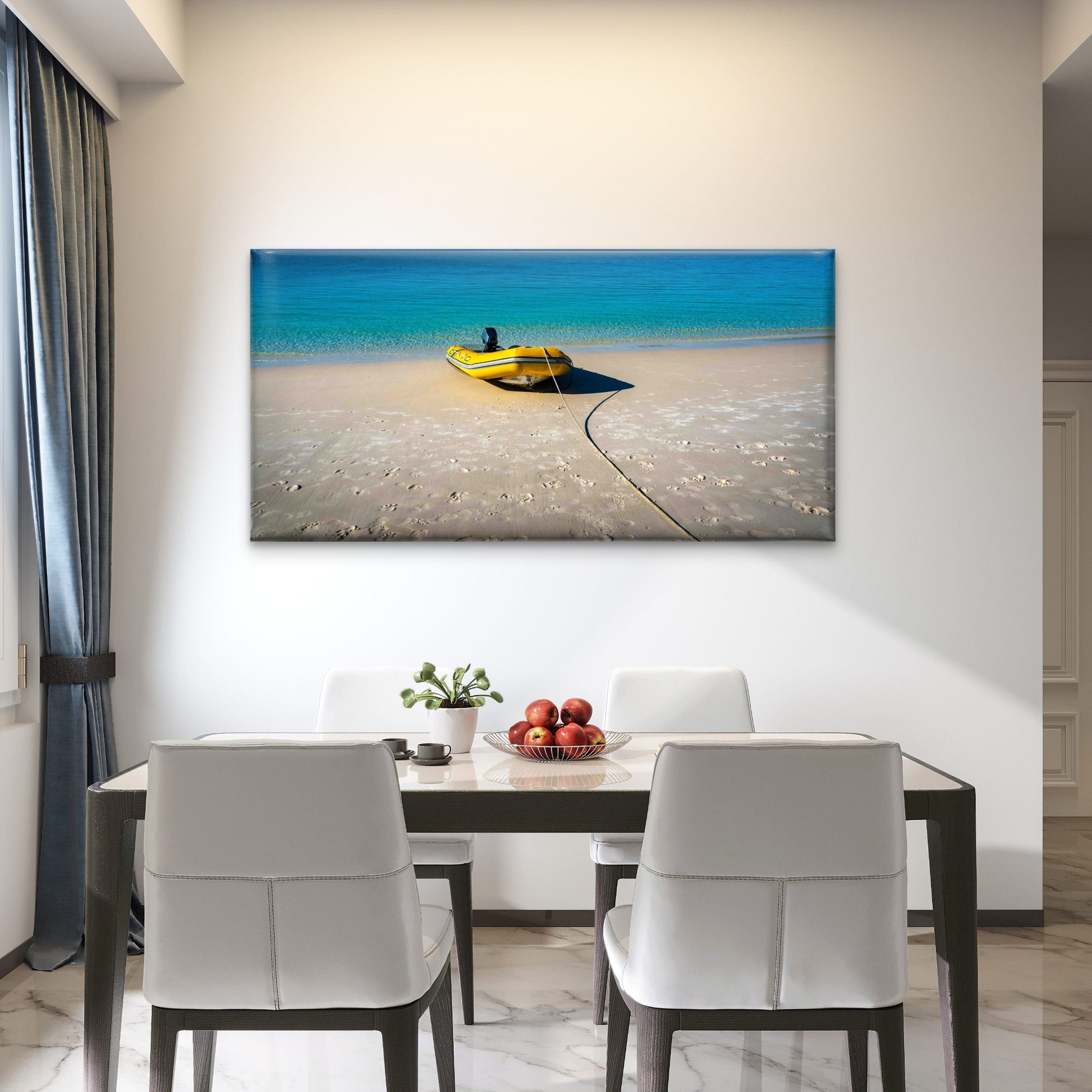 Inflatable Boat on Shoreline Wall Art Canvas Office Home Room Framed 120x60cm - Bella Home Decor