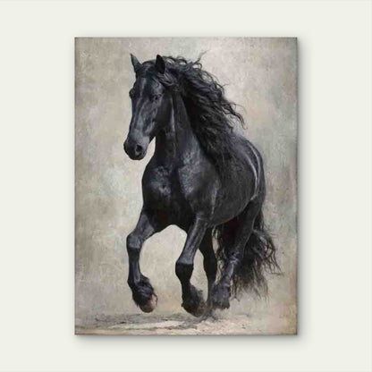 Manga-Style Galloping Friesian Horse 60x90cm Metal Print Ready to Hang