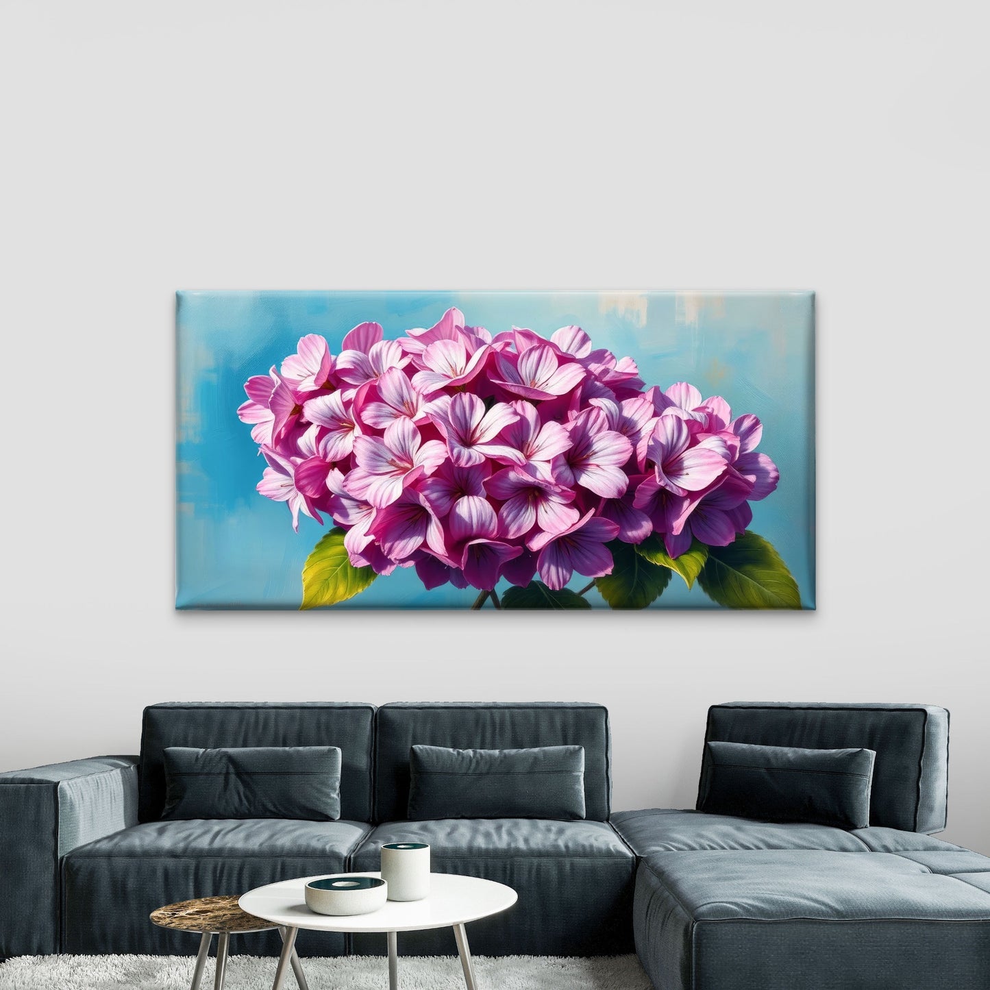 Pink Hydrangea Floral Bloom Wall Art Canvas Office Home Room Framed 120x60cm