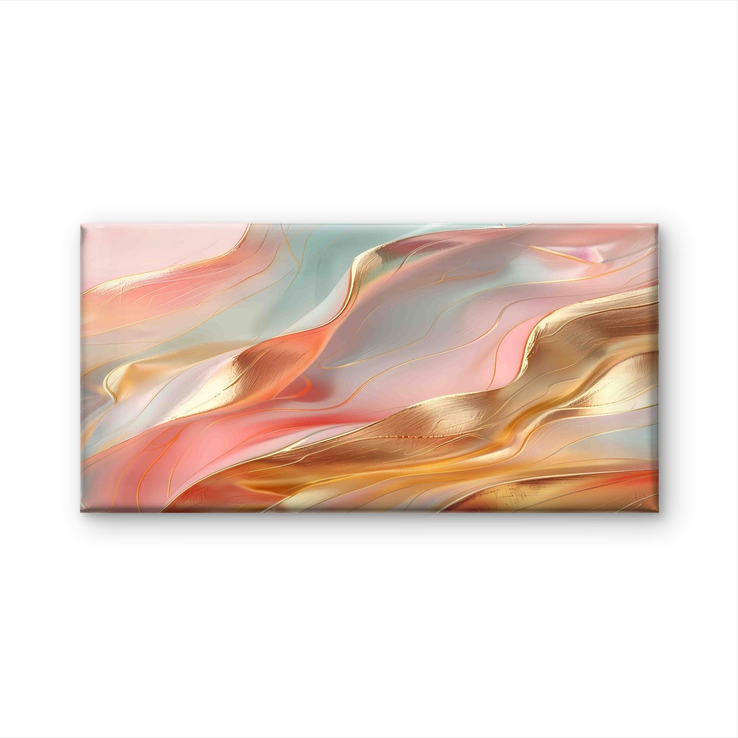 Liquid Coral Nectarine Mint Wall Art Canvas Office Home Room Framed 120x60cm