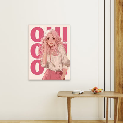 Oui Oui Pink Aesthetic Preppy Metal 40x60cm Print Ready to Hang - Bella Home Decor
