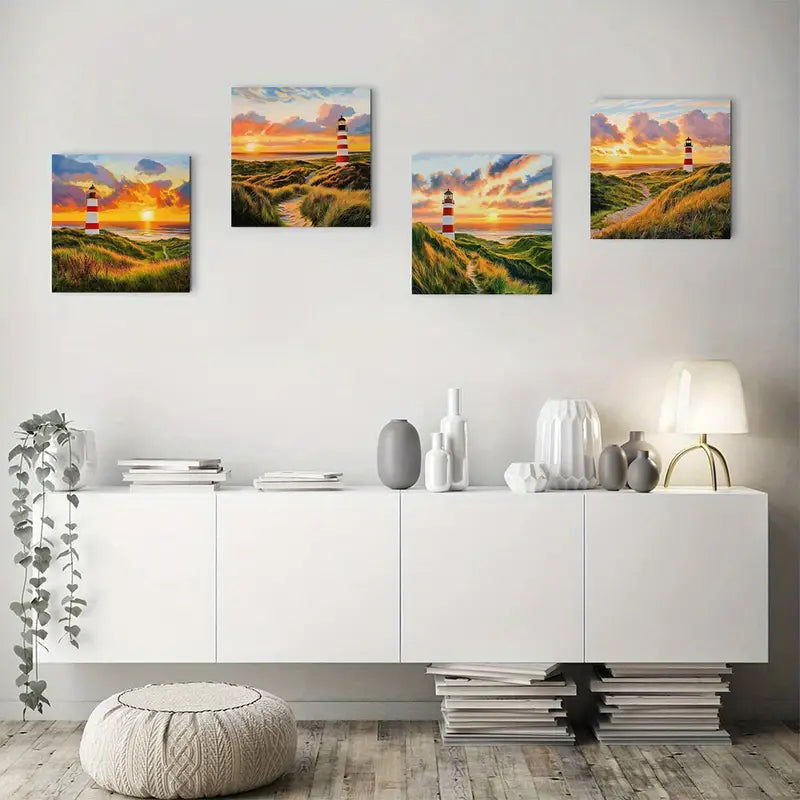4pcs Sunset View By The Sea Wall Art Canvas Framed