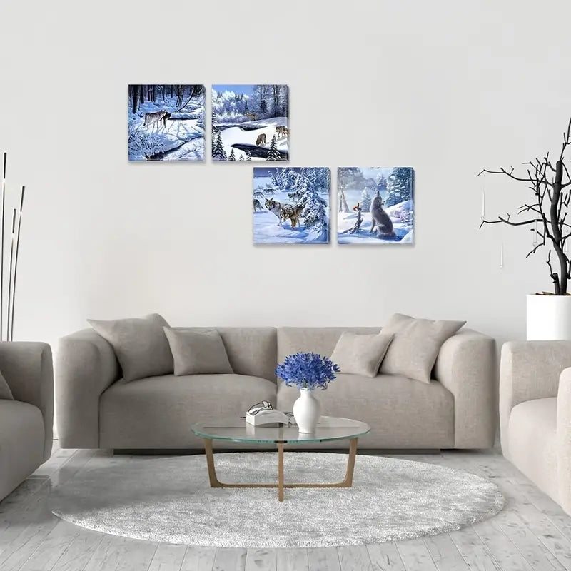 4pcs Tranquil Winter Land Wall Art Canvas Framed - Bella Home Decor