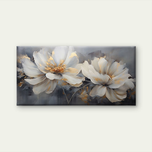 Modern Abstract White Peony Floral Wall Art Canvas Office Home Framed 120x60cm
