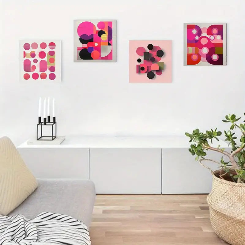 4pcs Pink Vintage Style Canvas Wall Art Canvas Framed