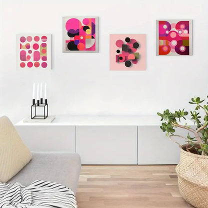 4pcs Pink Vintage Style Canvas Wall Art Canvas Framed