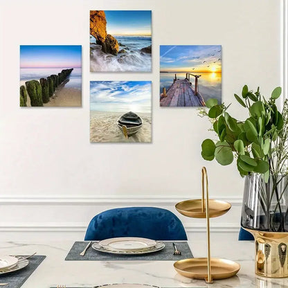4pcs Sea Theme Picture Painting Wall Art Canvas Framed