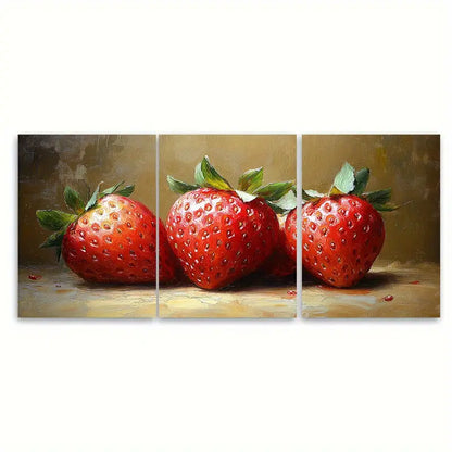 3pcs Senya Realistic Strawberry Metal Print Ready to Hang Art
