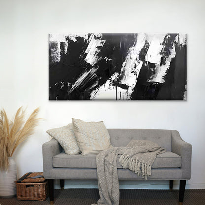 Black And White Abstract Wall Art Canvas Office Home Room Framed 120x60cm - Bella Home Decor