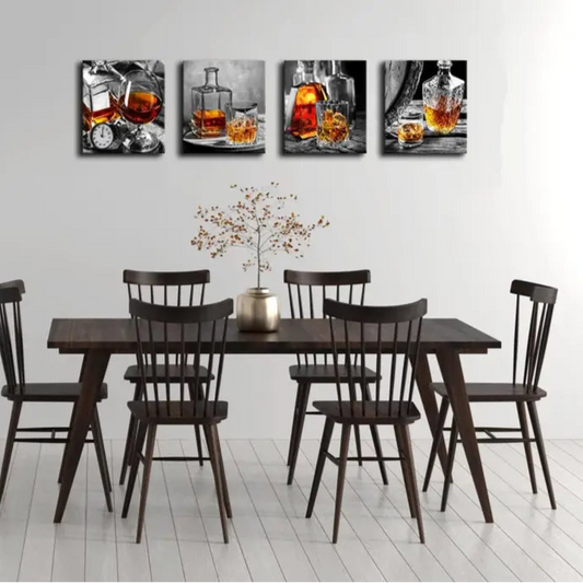 4pcs Flat Wine Wall Art Kitchen Decor Wall Art Canvas Framed
