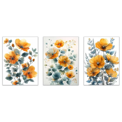 3pcs Yellow And Grey Flowers Botanical Art Wall Art Set Canvas Framed 40x60cm - High Quality Print 100% Australian Made Wall Canvas Ready to Hang