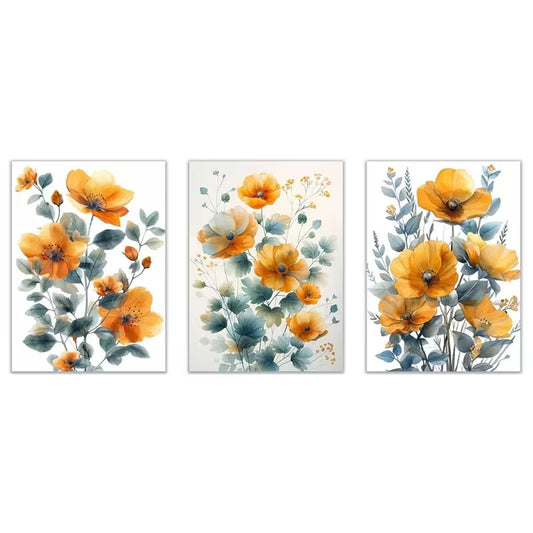 3pcs Yellow And Grey Flowers Botanical Art Wall Art Set Canvas Framed 40x60cm - High Quality Print 100% Australian Made Wall Canvas Ready to Hang