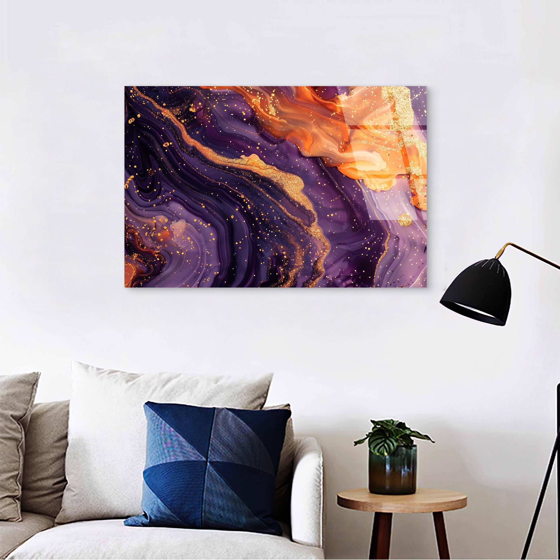 Abstract Purple Agate Orange Swirl Acrylic Glass Printing Wall Art Australian Made Quality