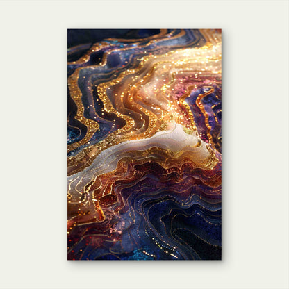 Glistening Sapphire and Amber Geode Flow 60x90cm Metal Print Ready to Hang - Bella Home Decor