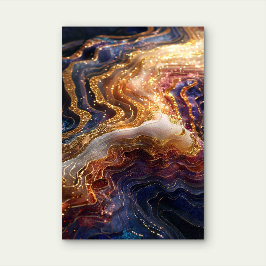 Glistening Sapphire and Amber Geode Flow 60x90cm Metal Print Ready to Hang