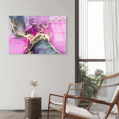 Abstract Pink Purple And Gold Fluid Ink Art Acrylic Glass Printing Wall Art Australian Made Quality
