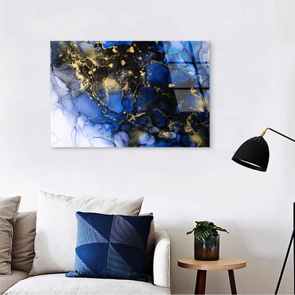 Abstract Blue And Gold Fluid Ink Abstract Art Acrylic Glass Printing Wall Art Australian Made Quality