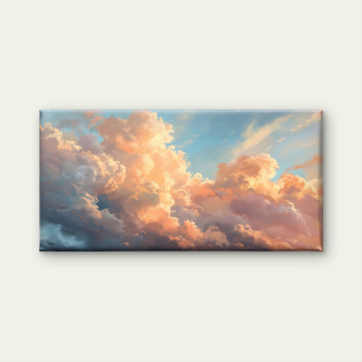 Golden Pastel Pink Cloud Sunbeam Sky Wall Art Canvas Office Home Framed 120x60cm