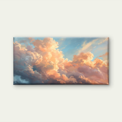 Golden Pastel Pink Cloud Sunbeam Sky Wall Art Canvas Office Home Framed 120x60cm