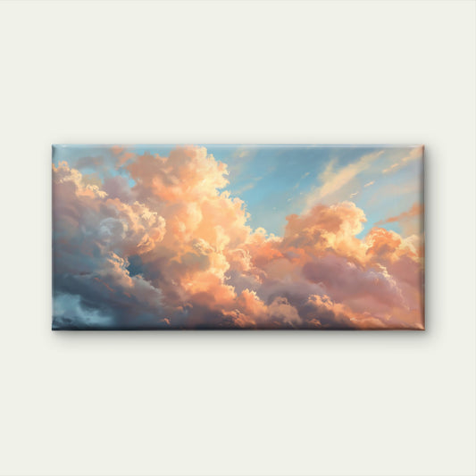 Golden Pastel Pink Cloud Sunbeam Sky Wall Art Canvas Office Home Framed 120x60cm