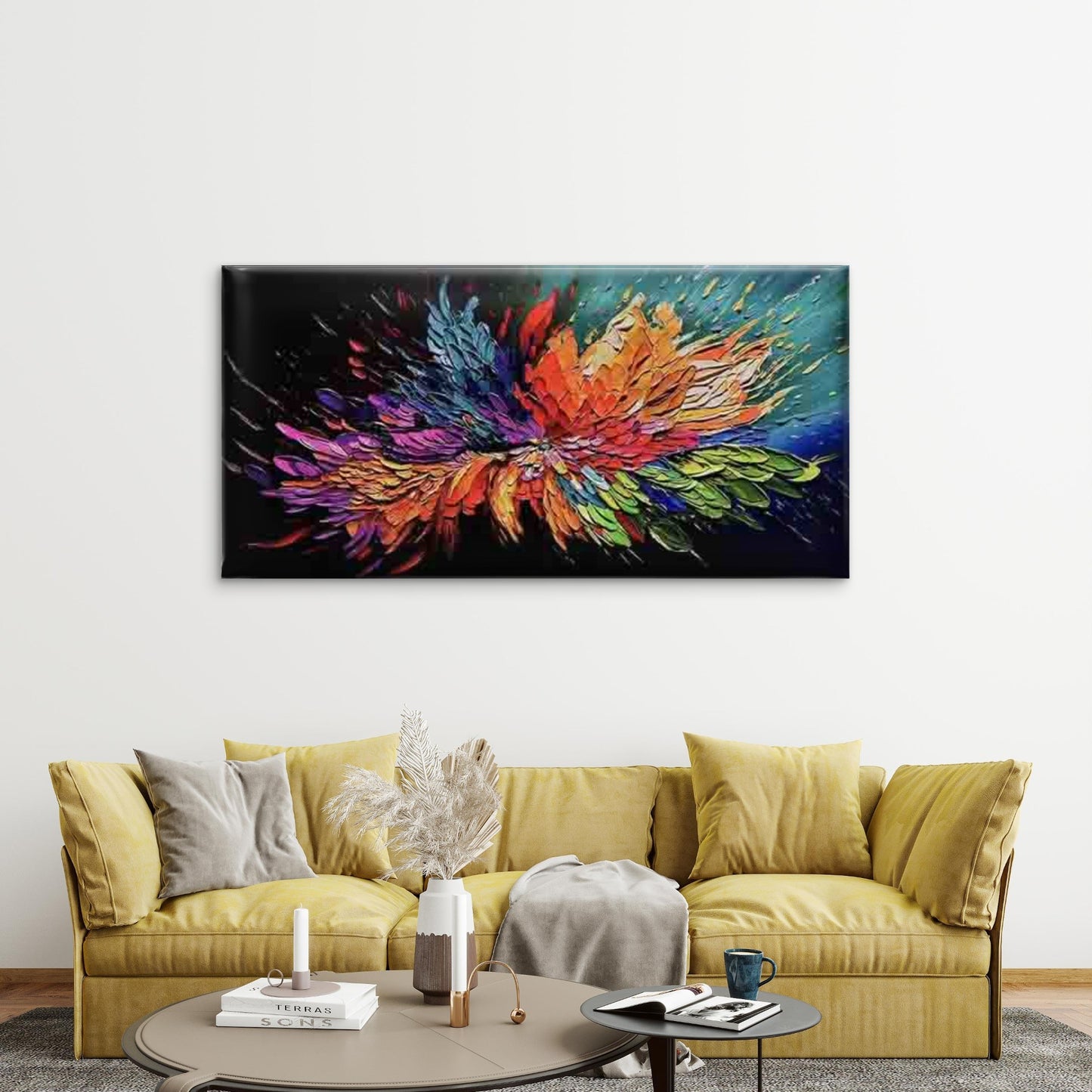Abstract Images Feathers Wall Art Canvas Office Home Room Framed 120x60cm - Bella Home Decor