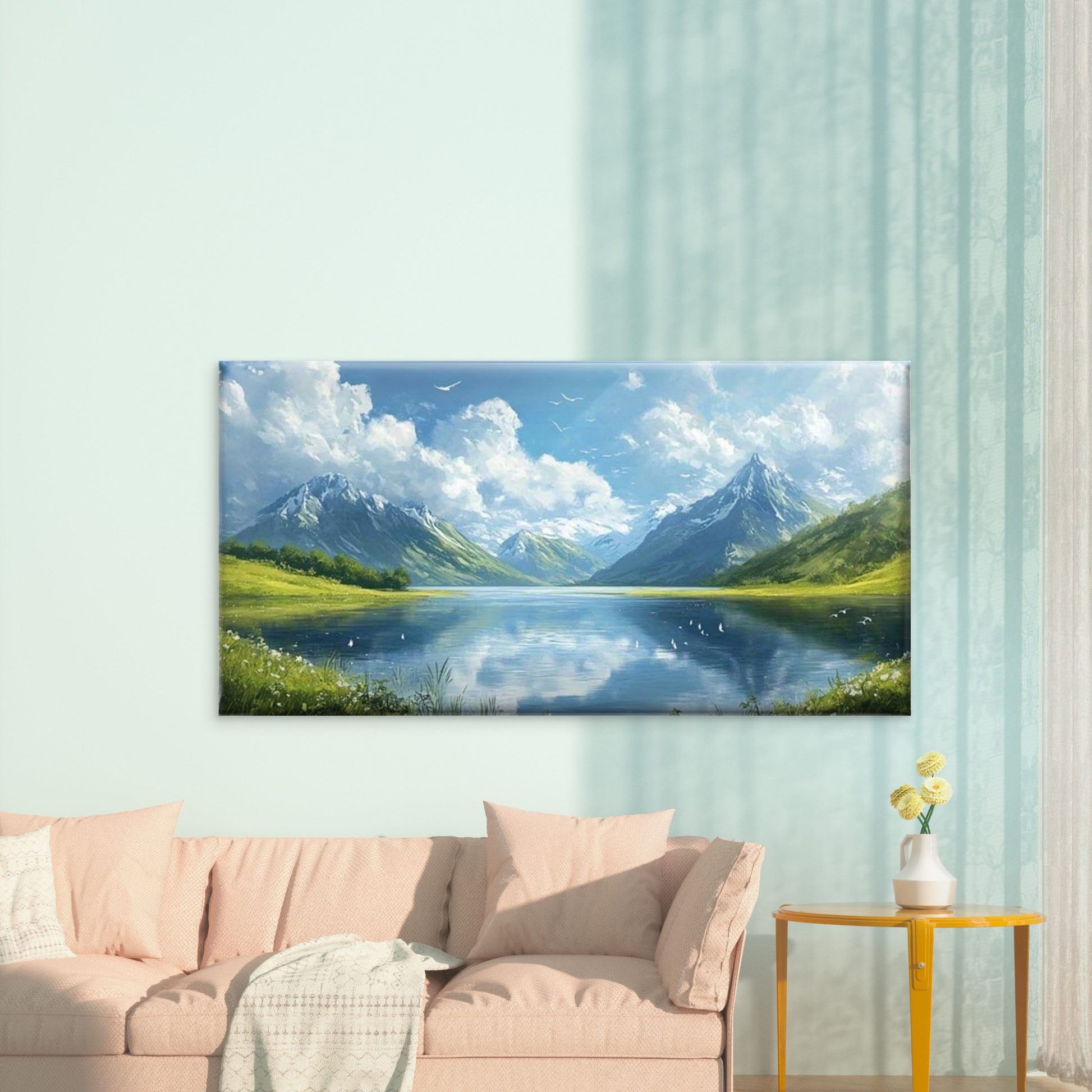 Mountain Lake Nature Wall Art Canvas Office Home Room Framed 120x60cm - Bella Home Decor