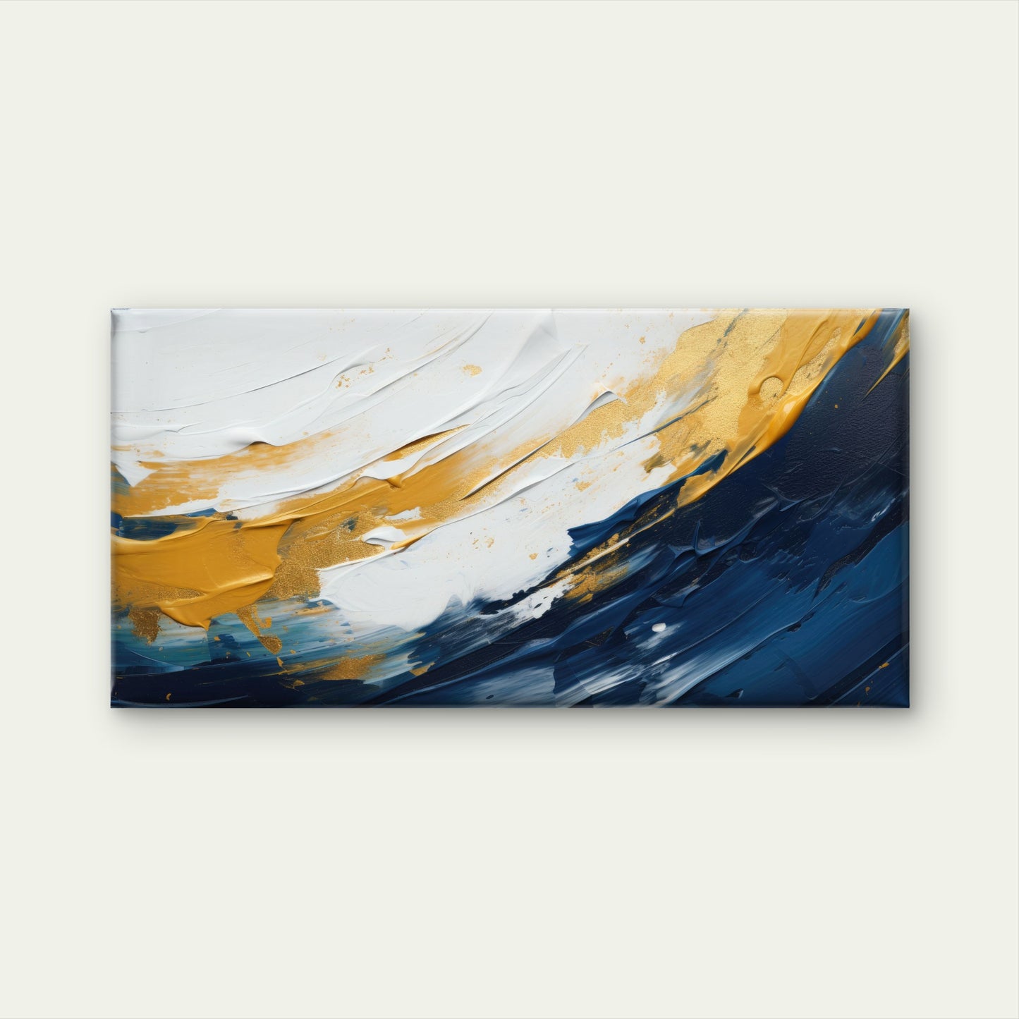 Ocean Waves Of Gold Wall Art Canvas Office Home Room Framed 120x60cm