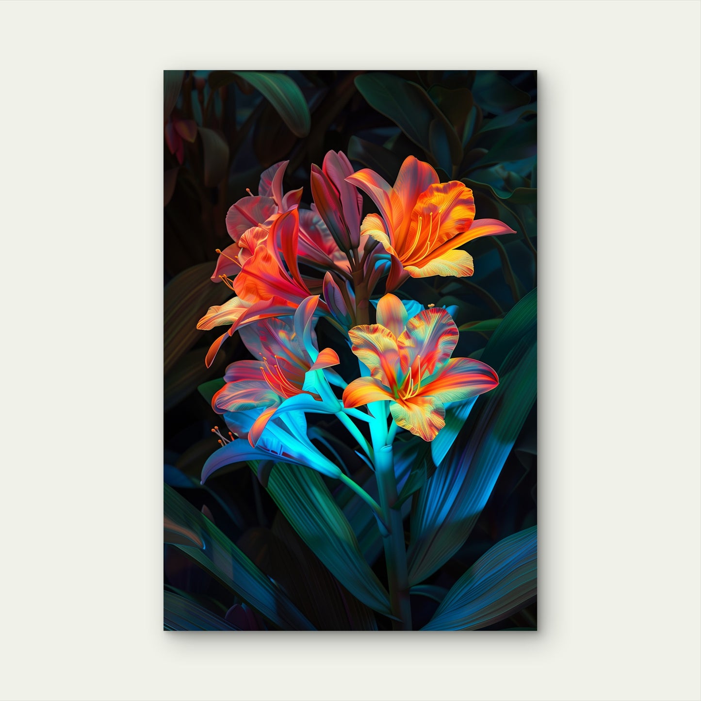 Vibrant Glowing Orange Lily Flower Graphic 40x60cm Metal Print Ready to Hang