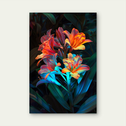 Vibrant Glowing Orange Lily Flower Graphic 40x60cm Metal Print Ready to Hang