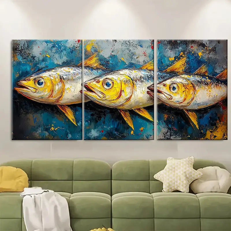 3pcs Fish Canvas Original Fine Metal Print Ready to Hang Art