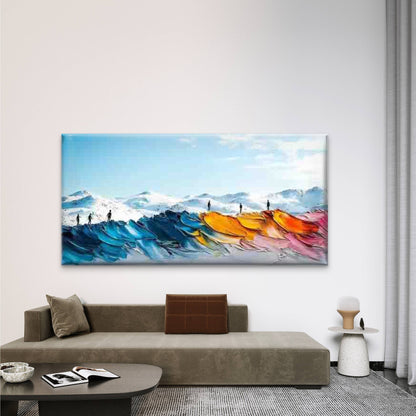 Abstract Mountain & Figure Wall Art Canvas Office Home Room Framed 120x60cm