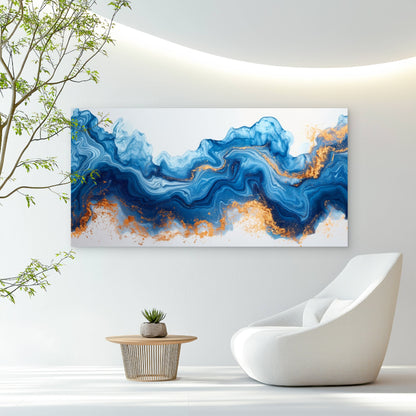 Azure Ocean Gold Shimmer Wall Art Canvas Office Home Room Framed 120x60cm